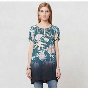 Anthropologie Edme & Esyllte Floral Dark Green Ombre Tunic Blouse